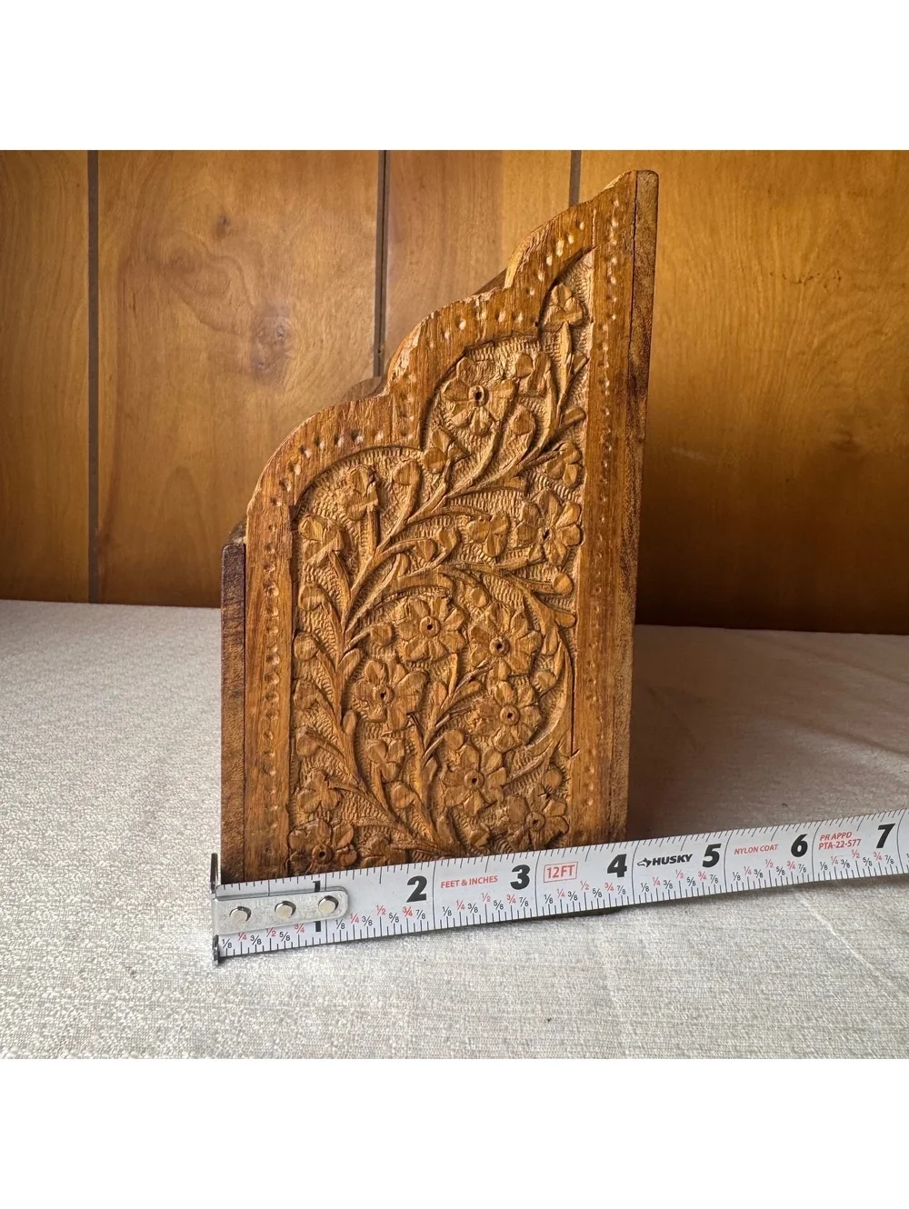 Vintage Hand Carved Wooden Desk Organizer Letter Holder Mail Sorter Boho